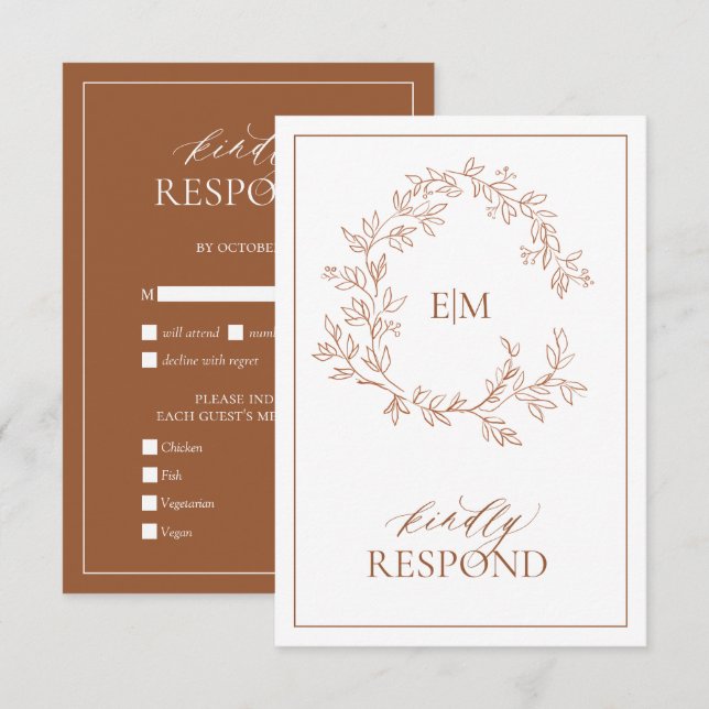 Moderne Terracotta Monogram Wedding RSVP Card Karte (Vorne/Hinten)