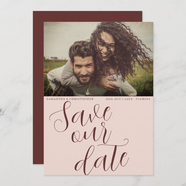 Moderne Terracotta Rette unser Datum Hochzeit Save The Date (Vorne/Hinten)