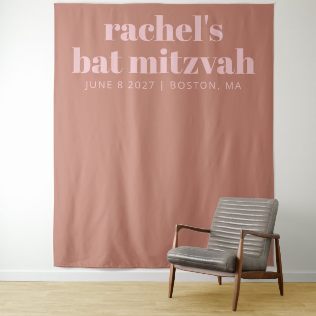 Moderne Terracotta Rosa Bat Mitzvah Foto Hintergru Wandteppich (Beispiel)