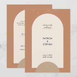 Moderne Terracotta Sand Boho Arch Geometric Weddin Programm