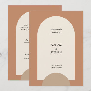 Moderne Terracotta Sand Boho Arch Geometric Weddin Programm