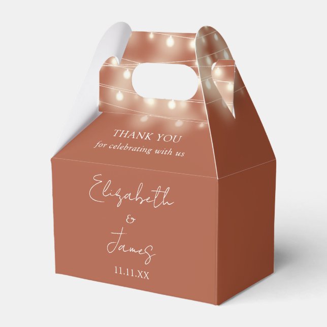 Moderne Terracotta String Lights Wedding Vielen Da Geschenkschachtel (Vorderseite)