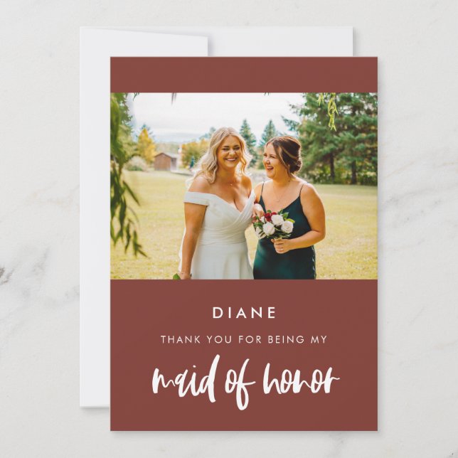 Moderne Terracotta-Trauzeugin dank Karte (Vorderseite)