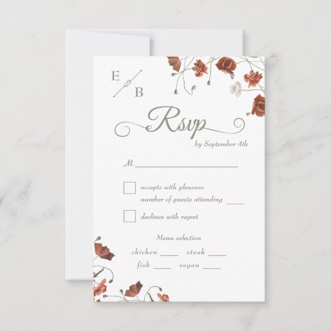 Moderne Terracotta Wedding Meal Choice RSVP Karte (Vorderseite)