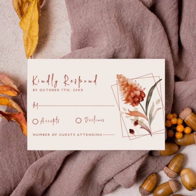 Moderne Terracotta-Wildblume Kalligrafie Hochzeit RSVP Karte (Von Creator hochgeladen)