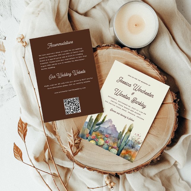 Moderne Terracotta-Wüstenkaktus auf einer Hochzeit Einladung (Von Creator hochgeladen)