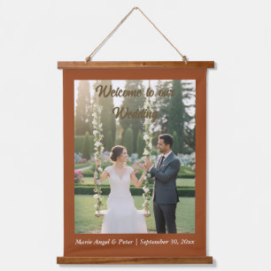 Moderne Terrakotta 26x36 Foto-Hochzeitsschild Wandteppich Mit Holzrahmen