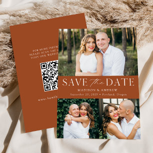 Moderne Terrakotta-3-Foto-QR-Code Save The Date