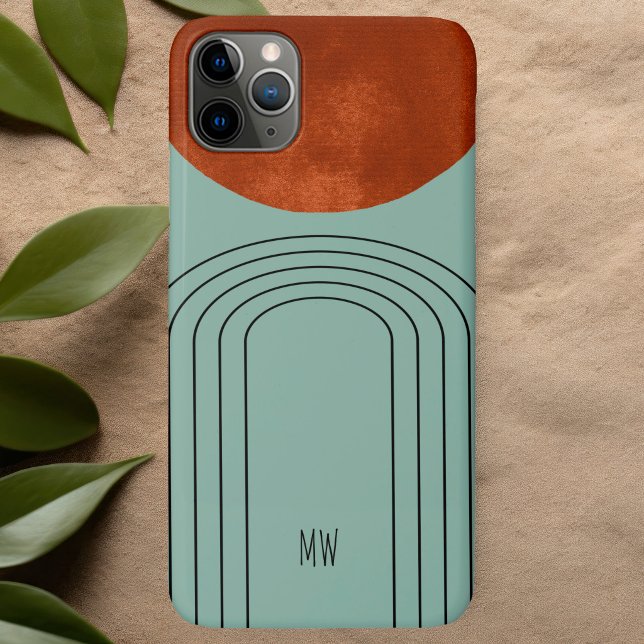 Moderne Terrakotta-Bogen-Teal-Linienkunst im Mitte Case-Mate iPhone Hülle (Von Creator hochgeladen)