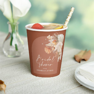 Moderne Terrakotta-Boheme-Pampas-Brautparty Pappbecher