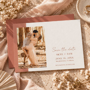 Moderne Terrakotta-Foto-Hochzeit - Save the Date