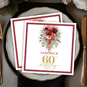 Moderne Terrakotta-Gold-Blumen 60. Geburtstagsfeie Serviette