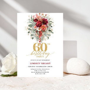 Moderne Terrakotta-Gold-Blumen-Einladung zum 60. G Einladung