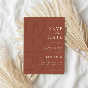 Moderne Terrakotta-Minimalist-Hochzeit Save The Date