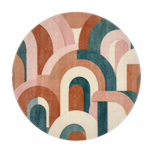 Moderne Terrakotta-Rosa Türkis Geometrischer Bogen Schneidebrett