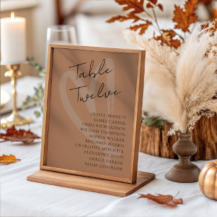 Moderne Terrakotta- und Herz-Hochzeit Tischnummer
