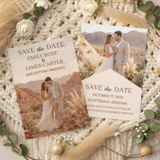 Moderne Terrakotta-Wüsten-Boho-Save-the-Date-Karte Save The Date
