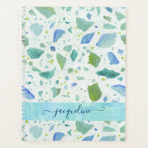 Moderne Terrazzo Beach Bleu Aqua Motif vert