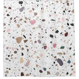Moderne Terrazzo Fliesen Design weiß beige braun Duschvorhang