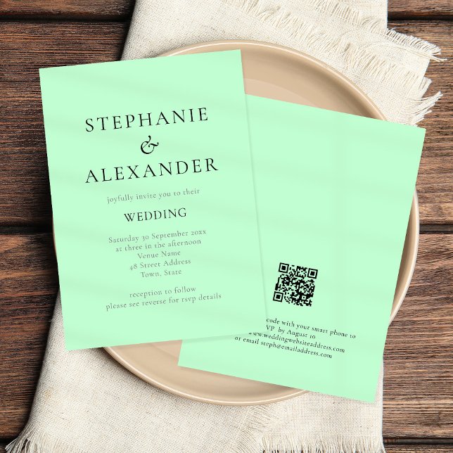 Moderne Text Mint QR Code Hochzeit Einladung (Von Creator hochgeladen)
