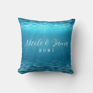 Moderne Tiefsee-Blau-Unterwasser-Monogramm Kissen