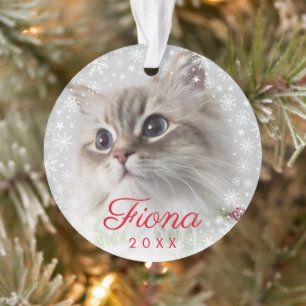 Moderne Tierfoto-Pfotenabdruck- und Schneeflockenr Ornament