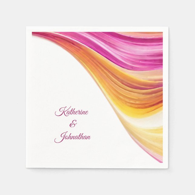 Moderne Tischdekoration in orange-rosa Gelb- Serviette (Vorderseite)