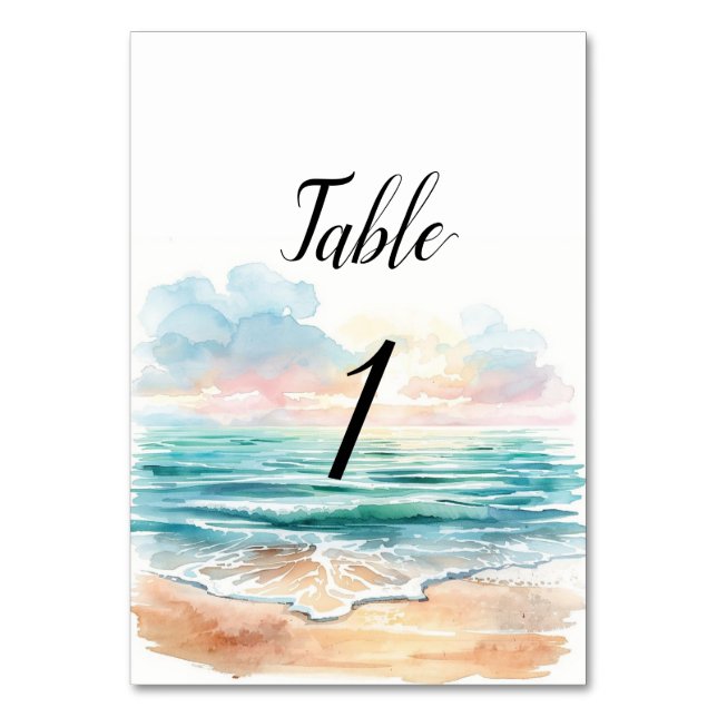 Moderne Tischkarten mit Aquarell-Motiven zum Thema Tischnummer (Vorderseite)