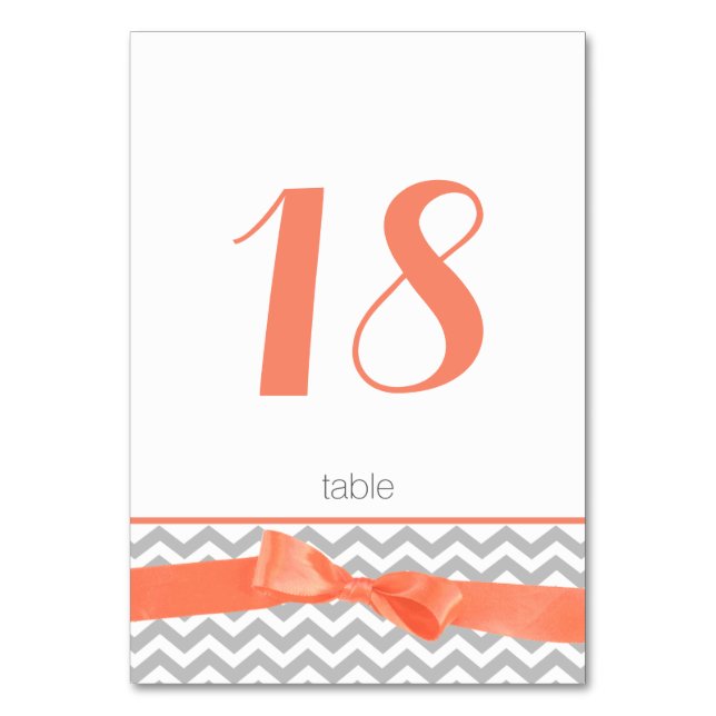 Moderne Tischnummer Card Zigzag und Coral Bow (Vorderseite)