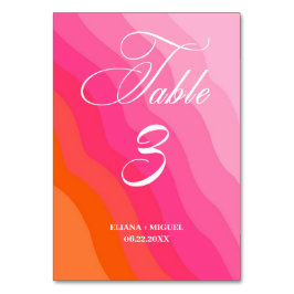 moderne Tischnummer in heißen Rosa und Orange