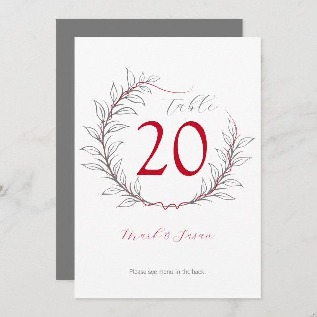 Moderne Tischnummer & Menü für Hochzeiten (grau) (Vorne/Hinten)