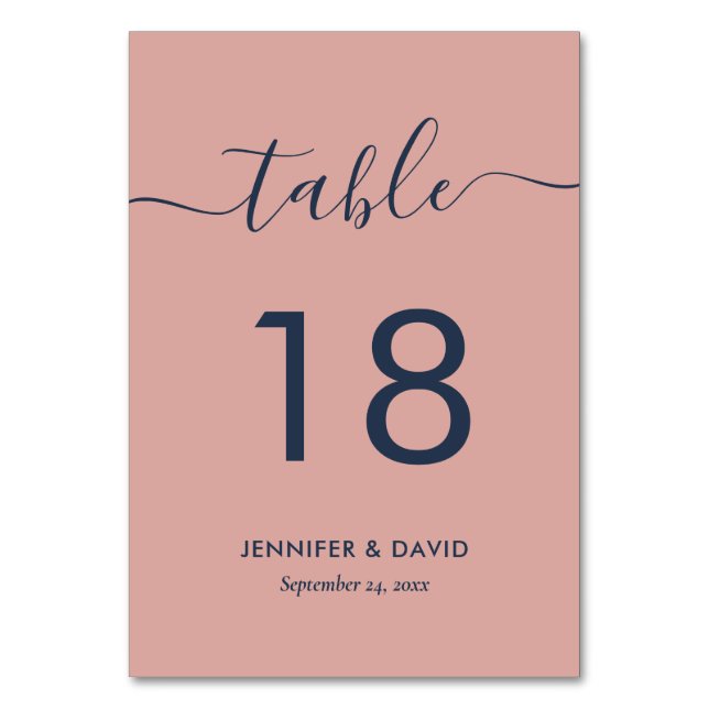 Moderne Tischnummer Navy Blue und Blush Card (Vorderseite)
