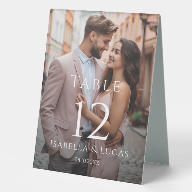 Moderne Tischnummer Personalisierten Fotos Tischaufsteller (Vorderseite)