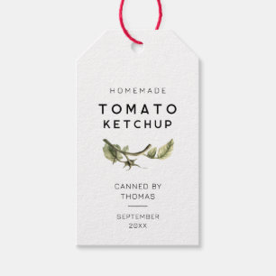 Moderne Tomaten-Ketchup-Etikette mit Tomatenblatt Geschenkanhänger
