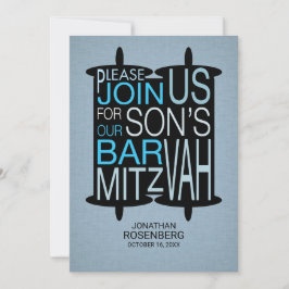 Moderne Torah Bar Mitzvah Einladung Grau und Blau