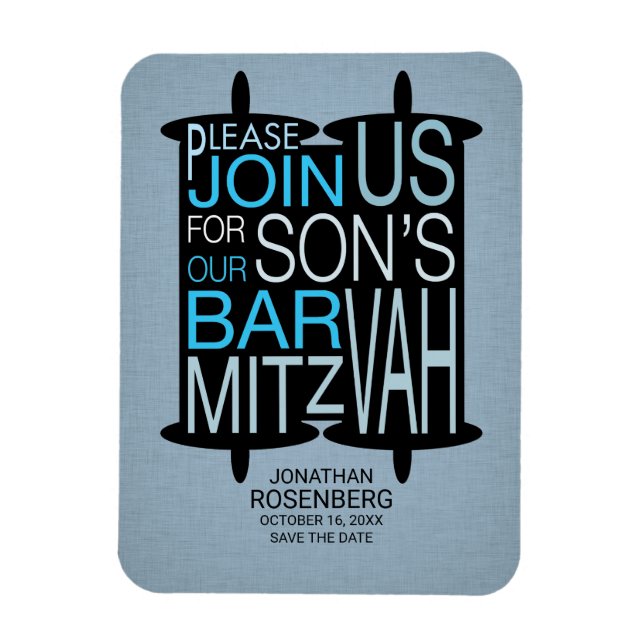 Moderne Torah Blue Bar Mitzvah Save the Date Magnet (Vertikal)