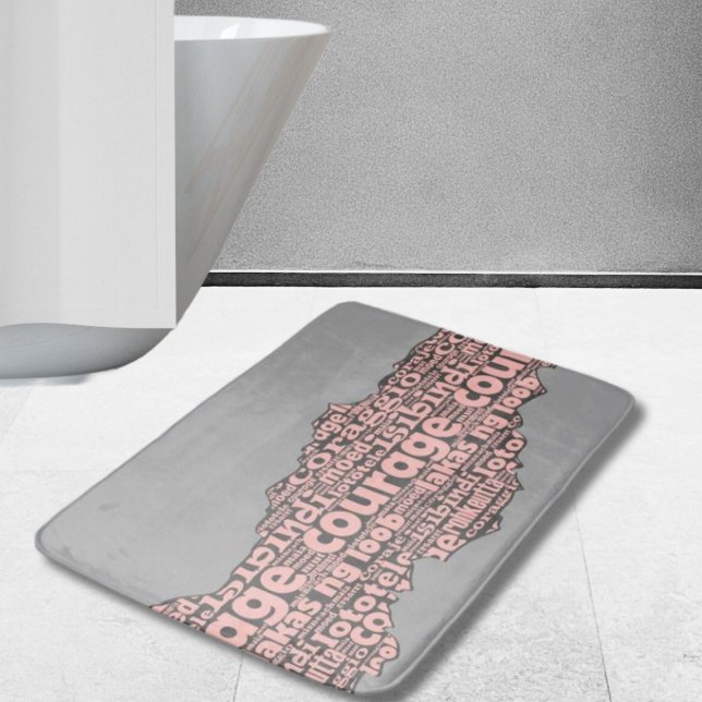 Moderne Torn Gray & Pink Courtypografie Badematte (Modern Torn Grey & Pink Courage Typography Bath Mat)