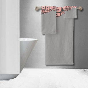 Moderne Torn Gray & Pink Courtypografie Badhandtuch Set