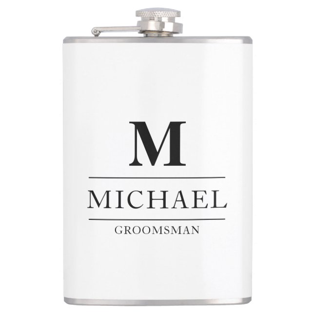 Moderne Trauzeugen geben Monogram-Trauzeuge Flachmann (Vorderseite)