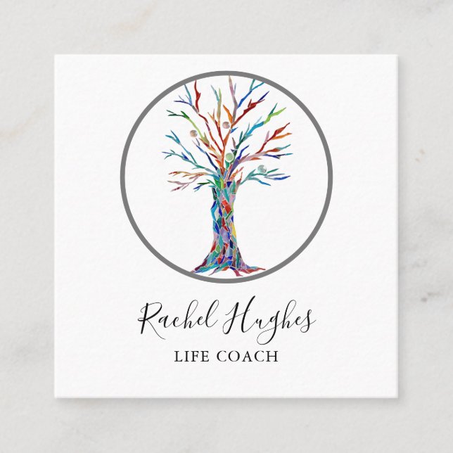 Moderne Tree Life Coach Square Business Card Quadratische Visitenkarte (Vorderseite)
