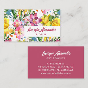 Moderne Trendfarbene Wasserfarben Florist Business Visitenkarte