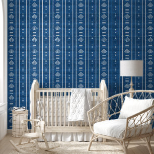 Moderne trendige afrikanische Mudcloth-Pfeile Blau Tapete