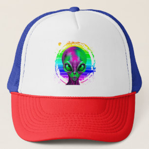 Moderne trendige Alien mit farbenfrohen Regenbogen Truckerkappe