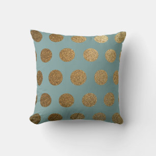 Moderne trendige Aquamarine Goldpolka-Dots Kissen