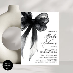 Moderne, trendige Black Bow Baby Dusche Einladung