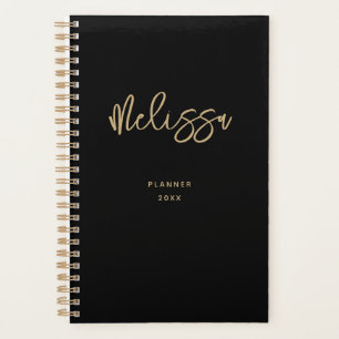 Moderne, trendige Black Gold Script Chic Monogram Planer