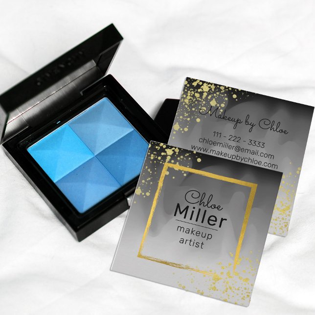 Moderne, trendige Black Gray Gold Square Makeust A Quadratische Visitenkarte (Von Creator hochgeladen)
