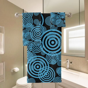 Moderne, trendige blaue Kreise auf schwarz Badhandtuch Set
