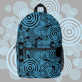 Moderne, trendige blaue Kreise auf schwarz Bedruckter Rucksack