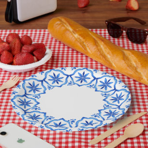 Moderne trendige Blue and White Porcelain Chinoise Pappteller